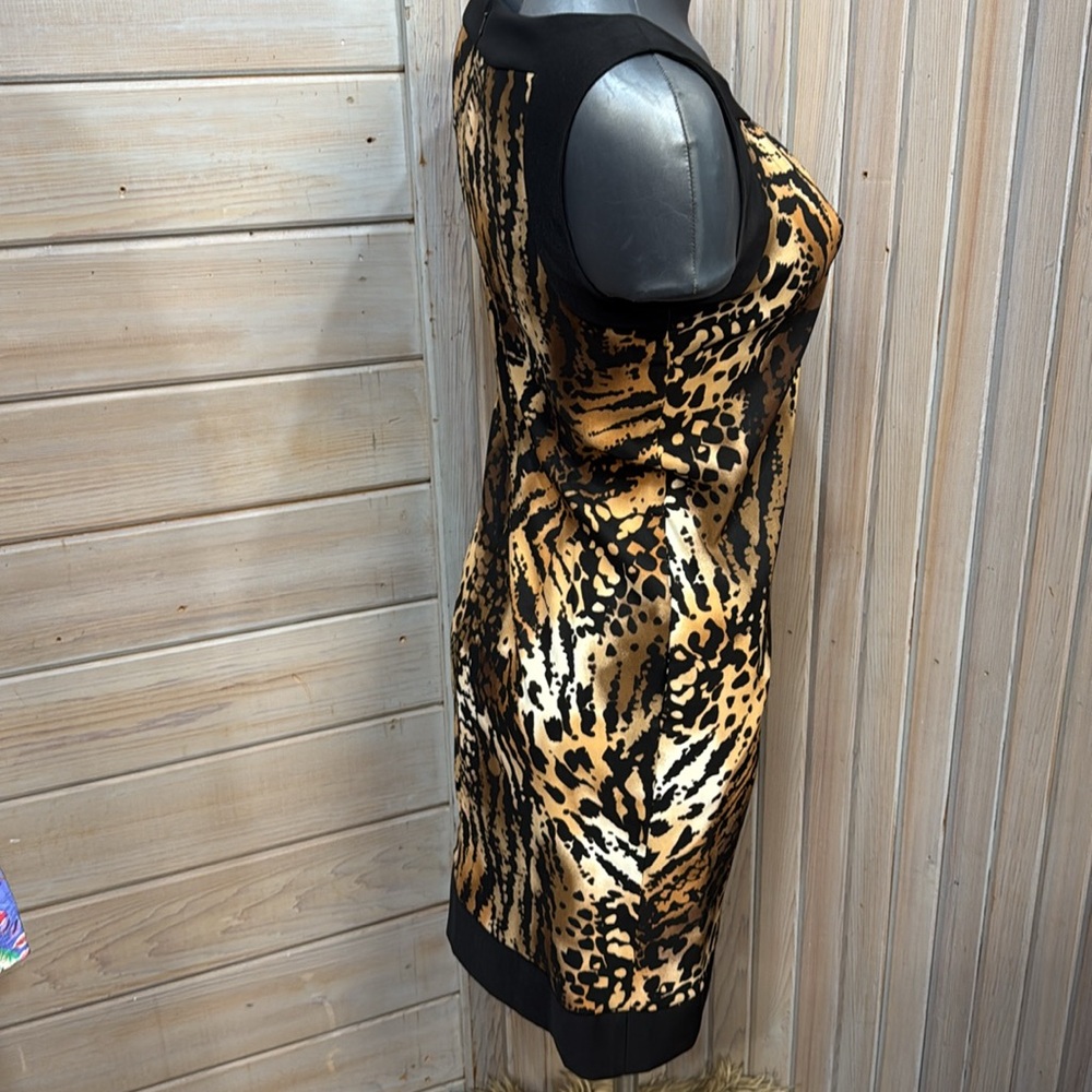 Ab Studio Animal Print U-neck Midi Dress Size 2 - Picture 3 of 16